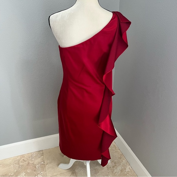 ANTONIO MELANI Red Asymmetrical One-Shoulder Cocktail Dress - Picture 6 of 12